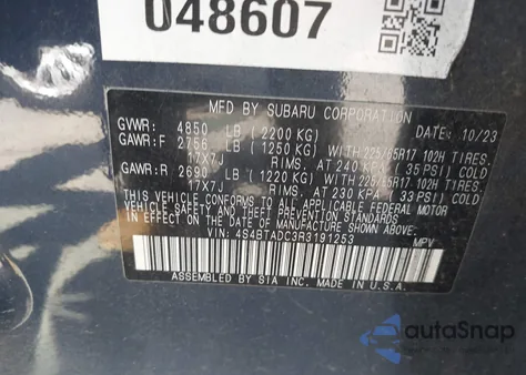 2024 Subaru Outback Premium z USA, uszkodzony, nr VIN 4S4BTADC3R3191253